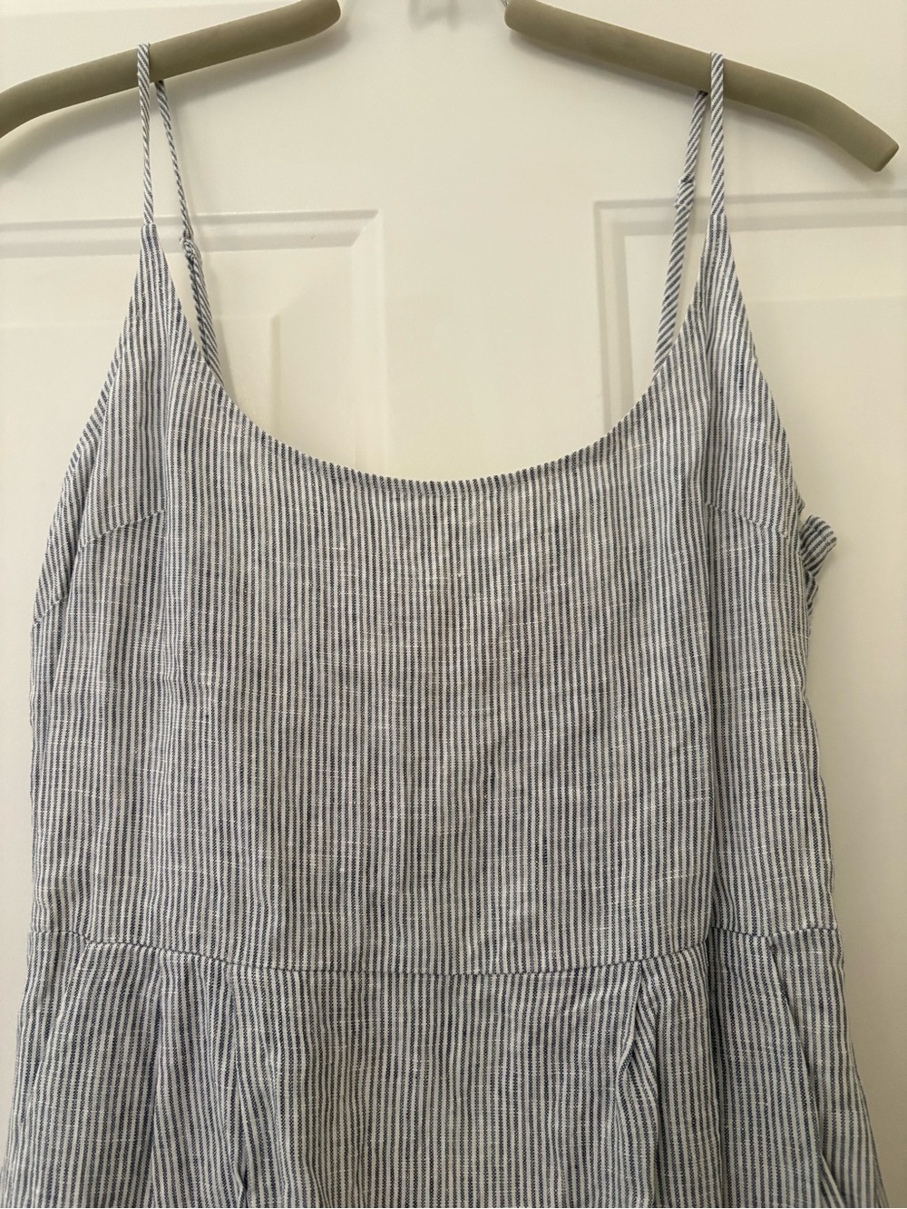 Quince European Linen Scoop Neck Midi Dress Pockets Blue Pinstripe Women's S - Picture 3 of 9